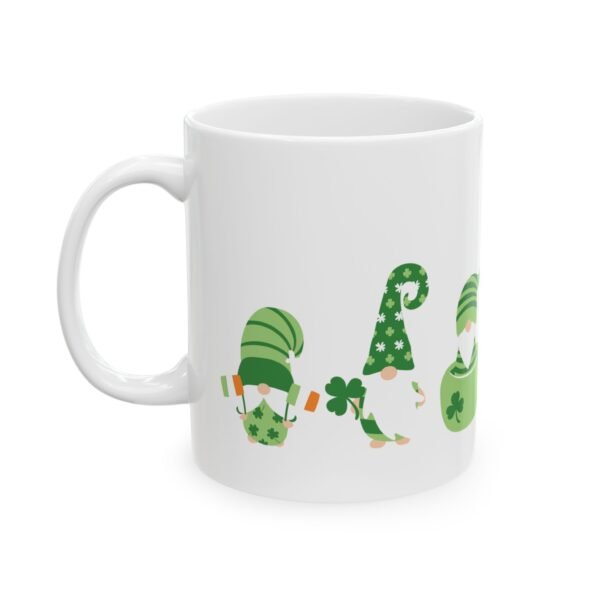 Celebrate in Green Gnomes - 11oz White Ceramic Mug Ideal for St. Patrick's Day Morning Coffee - Image 3