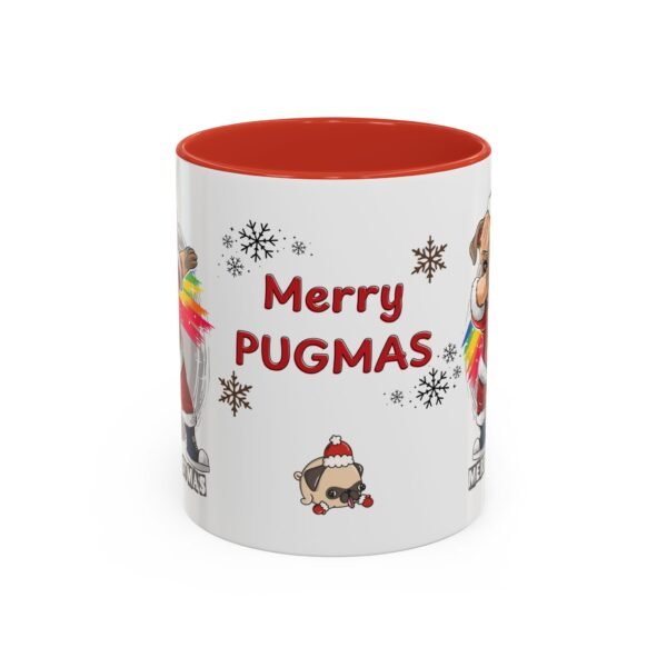 Merry Pugmas 11oz Ceramic Mug with Dabbing Pug in Santa Suit – Fun Christmas Mug for Dog Lovers