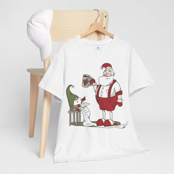 Santa Claus and Elf Christmas T-Shirt - Funny Holiday Mug List Tee - Festive Cartoon Santa Shirt for Holiday Cheer - Image 4