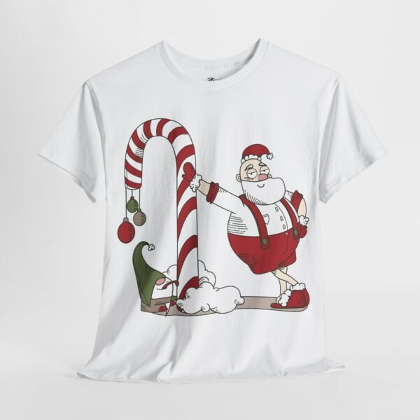 Santa and Elf Candy Cane Christmas T-Shirt- Funny Holiday Cartoon Tee - Image 3