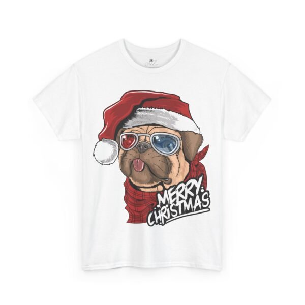 Merry Christmas Pug T-Shirt – Cotton Tee with Santa Hat and 3D Glasses