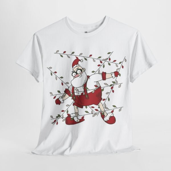 Santa Claus Tangled in Christmas Lights T-Shirt - Funny Holiday Cartoon Tee - Image 3