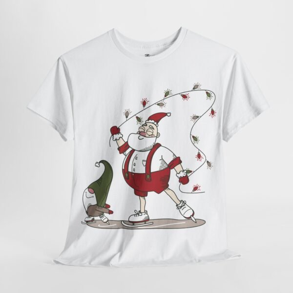 Santa and Elf Ice Skating Christmas T-Shirt - Festive Holiday Lights Tee - Funny Cartoon Santa Claus Shirt for Holiday Fun - Image 3