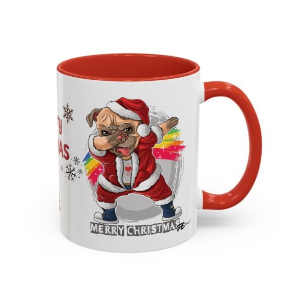 Merry Pugmas 11oz Ceramic Mug with Dabbing Pug in Santa Suit – Fun Christmas Mug for Dog Lovers - Image 2