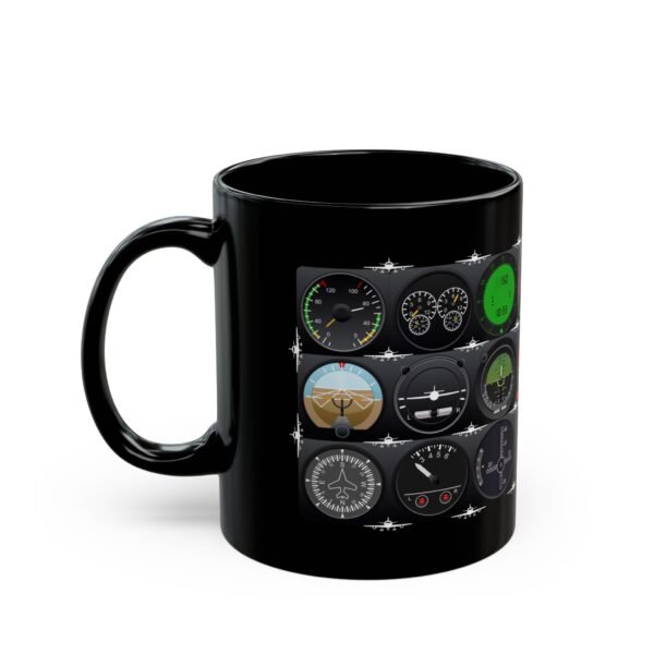 Black 11oz Ceramic Mug with Pilot Instrument Panel Graphic – Perfect for Aviators & Flight Enthusiasts - Image 2