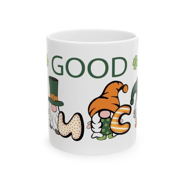 Good Luck - 11oz White Ceramic Mug with Shamrock Design for St. Patrick's Day Festivities