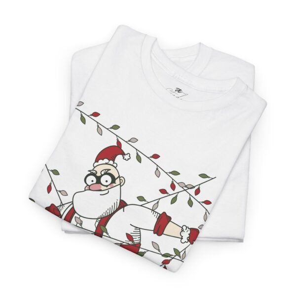 Santa Claus Tangled in Christmas Lights T-Shirt - Funny Holiday Cartoon Tee - Image 2