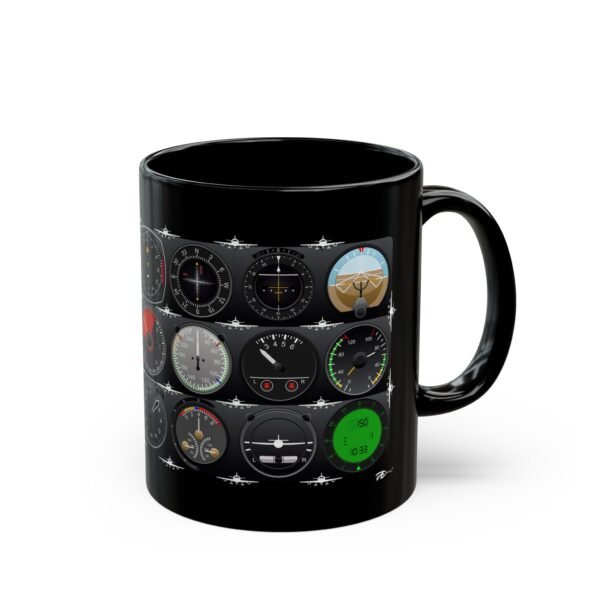 Black 11oz Ceramic Mug with Pilot Instrument Panel Graphic – Perfect for Aviators & Flight Enthusiasts - Image 3