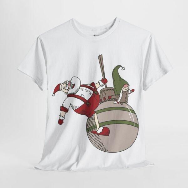 Santa Claus Riding Ornament Christmas T-Shirt - Funny Holiday Elf Tee - Festive Cartoon Christmas Shirt for Holiday Cheer - Image 3