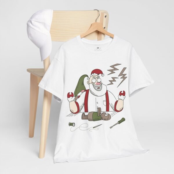 Santa Claus Fixing Toys Christmas T-Shirt - Funny Holiday Elf Repair Tee - Festive Cartoon Santa Shirt for Holiday Cheer - Image 4