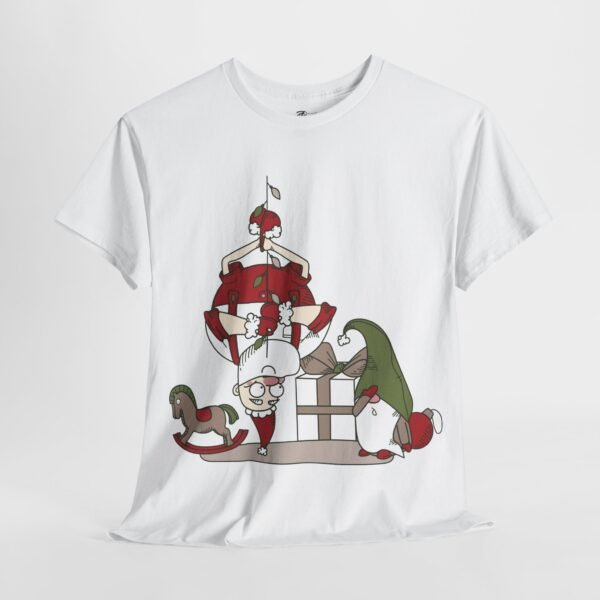 Santa and Elf Toy Workshop Christmas T-Shirt Funny Holiday Cartoon Tee Festive Santa Claus with Toys Shirt for Holiday Cheer - Image 3