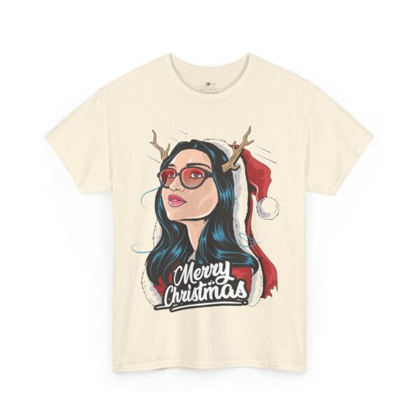 Merry Christmas Antler Girl T-Shirt – Cotton Tee with Santa Hat and Reindeer Horns