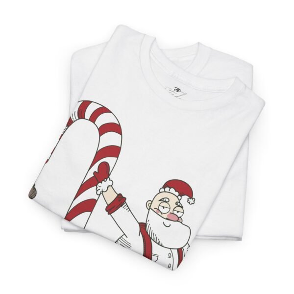 Santa and Elf Candy Cane Christmas T-Shirt- Funny Holiday Cartoon Tee - Image 2