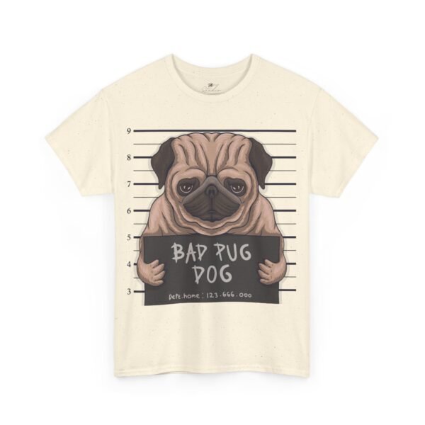 Cotton T-Shirt with 'Bad Pug Dog' Mugshot Design – Dog Lovers and Pug Enthusiasts