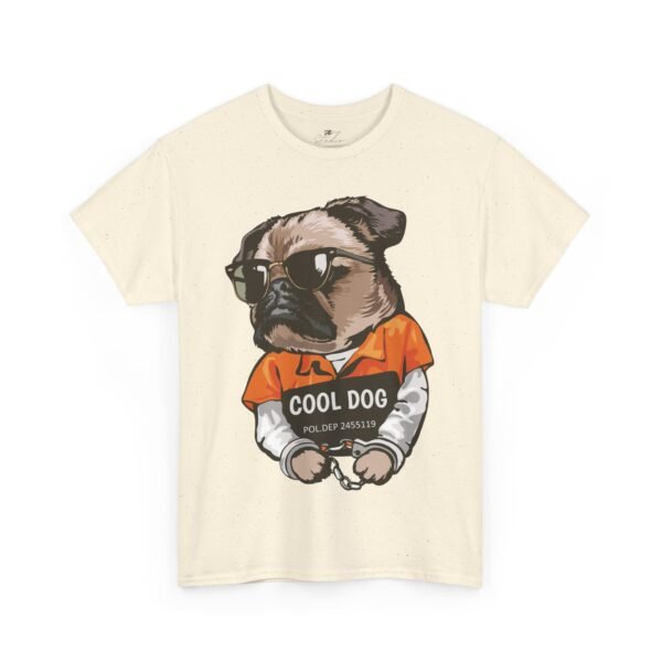 Cotton T-Shirt with 'Cool Dog' Pug Mugshot Design – Funny Graphic Tee for Dog Lovers and Pug Fans