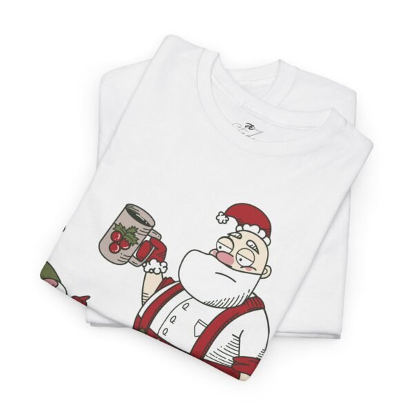 Santa Claus and Elf Christmas T-Shirt - Funny Holiday Mug List Tee - Festive Cartoon Santa Shirt for Holiday Cheer - Image 2