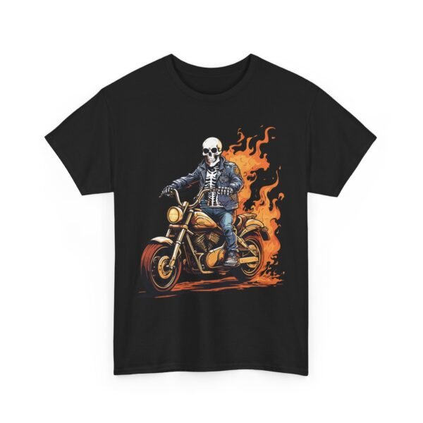 Flames Skeleton Motorcycle Halloween T-Shirt 100% Cotton Unisex - Image 2