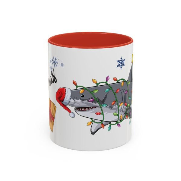 Festive Shark 11oz Ceramic Mug with Santa Hat & Christmas Lights – Fun Holiday Mug for Ocean Lovers