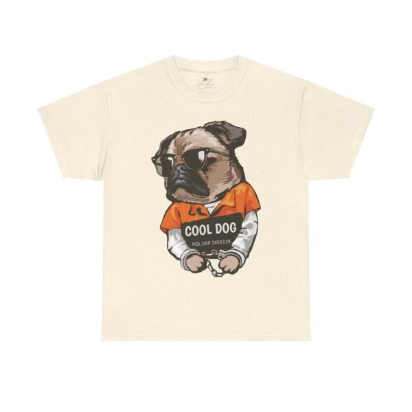 Cotton T-Shirt with 'Cool Dog' Pug Mugshot Design – Funny Graphic Tee for Dog Lovers and Pug Fans - Image 4