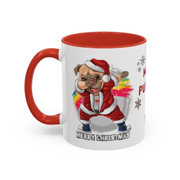 Merry Pugmas 11oz Ceramic Mug with Dabbing Pug in Santa Suit – Fun Christmas Mug for Dog Lovers - Image 3