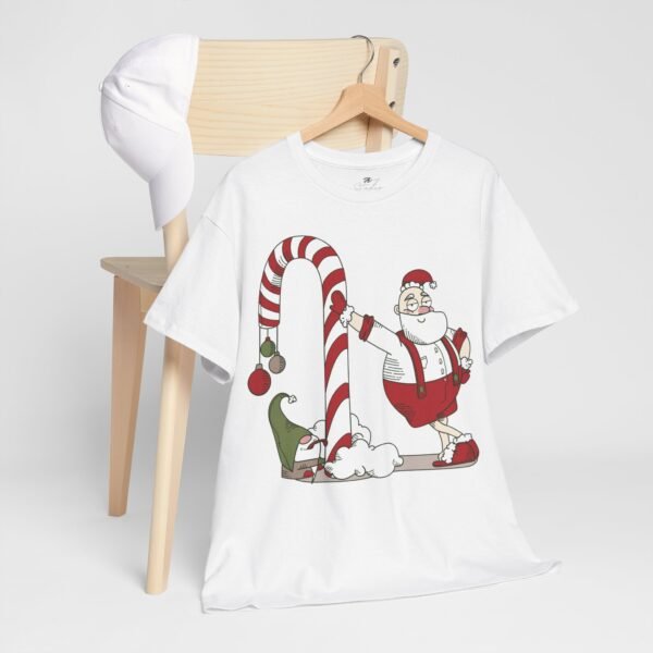 Santa and Elf Candy Cane Christmas T-Shirt- Funny Holiday Cartoon Tee - Image 4