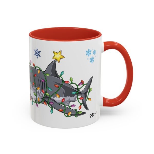 Festive Shark 11oz Ceramic Mug with Santa Hat & Christmas Lights – Fun Holiday Mug for Ocean Lovers - Image 2