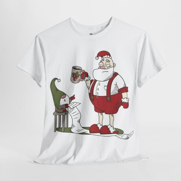 Santa Claus and Elf Christmas T-Shirt - Funny Holiday Mug List Tee - Festive Cartoon Santa Shirt for Holiday Cheer - Image 3