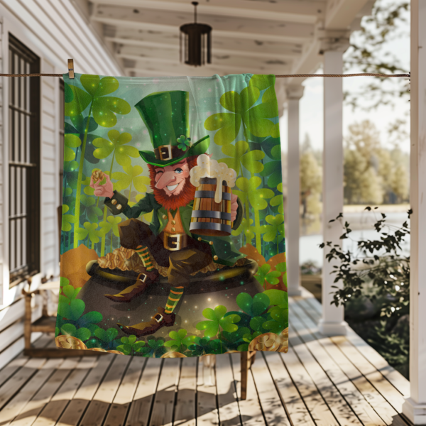 St. Patrick's Day Velveteen Blanket – Lucky Leprechaun & Shamrocks Design - Image 3