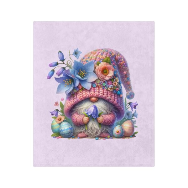 Easter Velveteen Blanket – Adorable Gnome with Flowers and Colorful Eggs Design