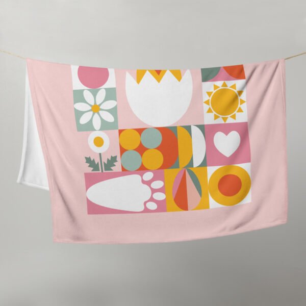 Easter Velveteen Blanket – Modern Chick, Eggs, Flowers & Bunny Paw Design - Image 6