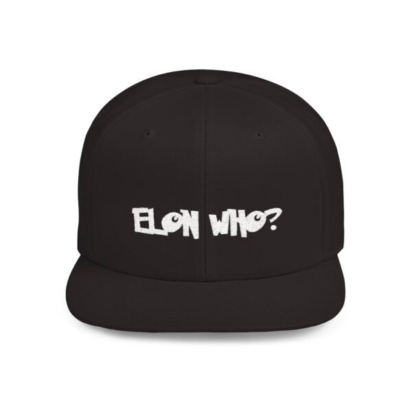 Elon Who? – Sarcastic Black Embroidered White Statement Cap for Bold Thinkers